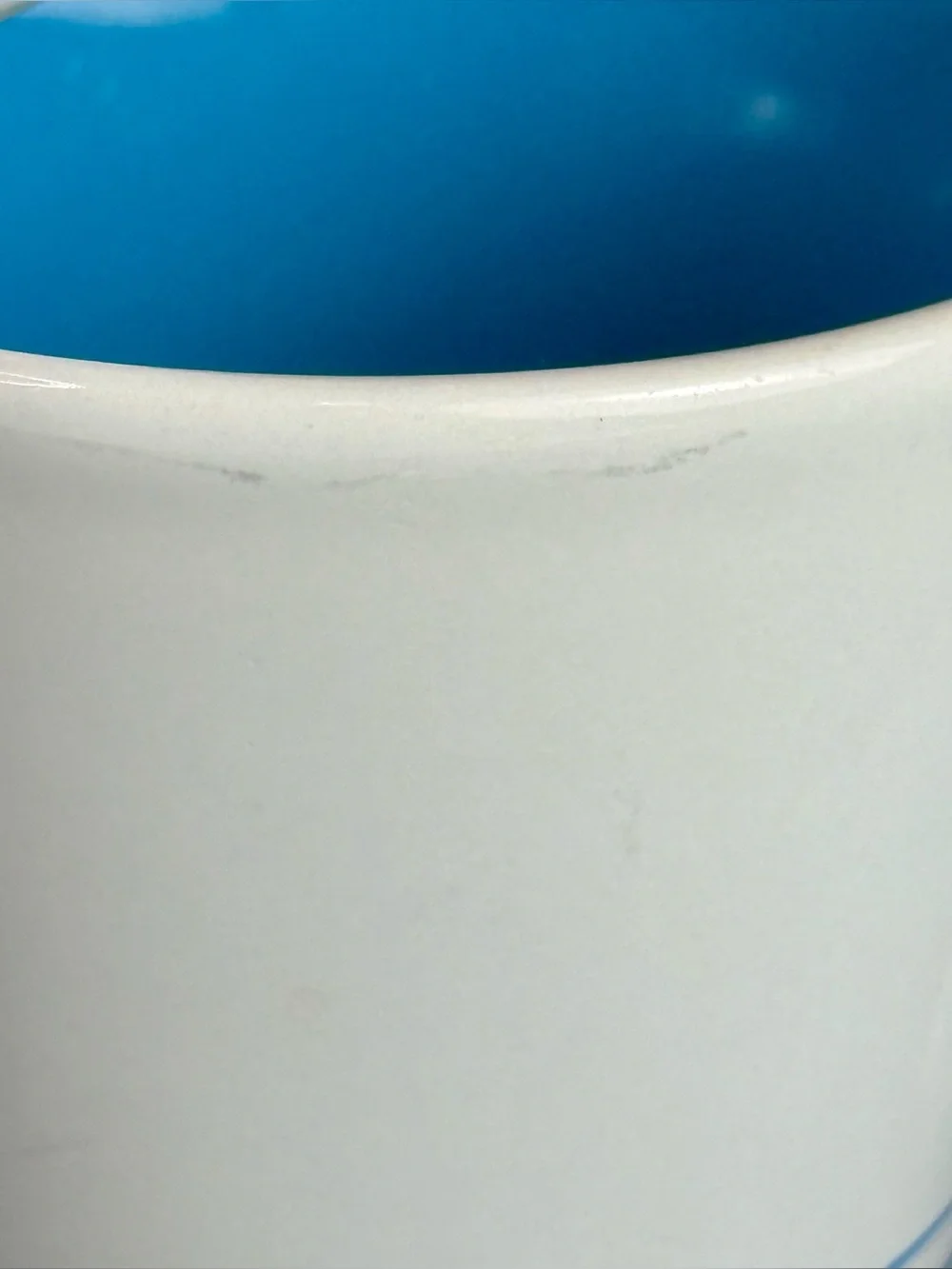3 IKEA Hurrig Mugs White/Sky Blue Coffee Tea Cup Stackable Stick Handle Retired